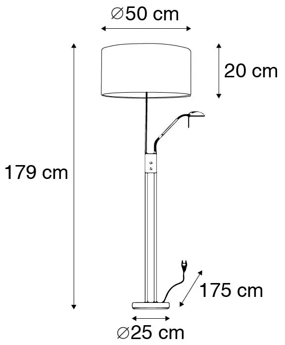 Acél és fehér állólámpa állítható olvasókarral - Luxor