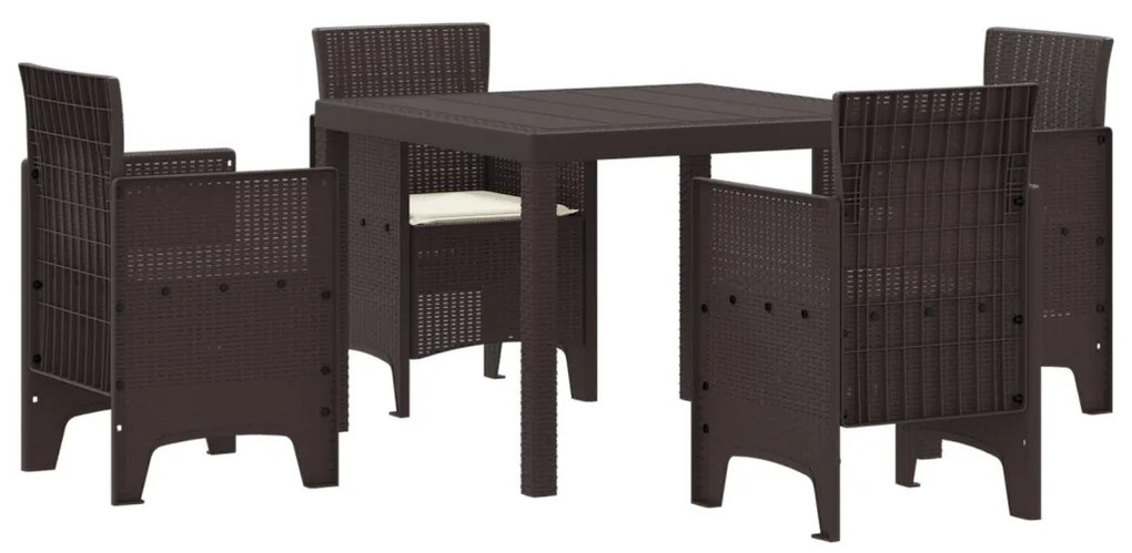 5 Részes Kert Éttkező Szett Párnákkal Barna Poly Rattan