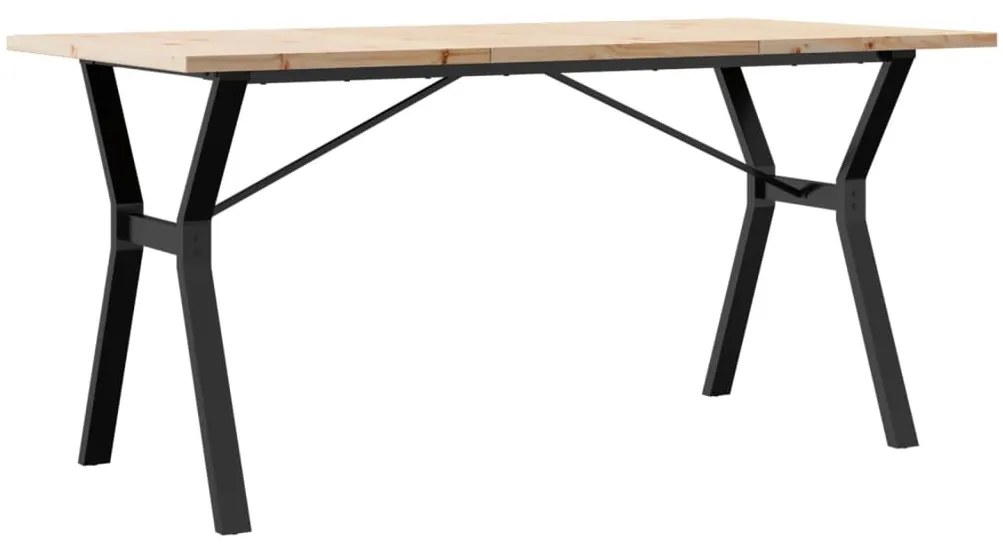 tömör fenyőfa és öntöttvas étkezőasztal Y-vázzal 160x80x75,5 cm