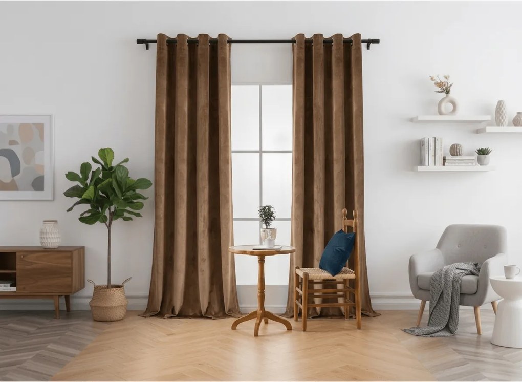 Sötétítő függöny DREAM VELVET 140x230 cm, fahéjbarna Felfüggesztés: Fém gyűrűk