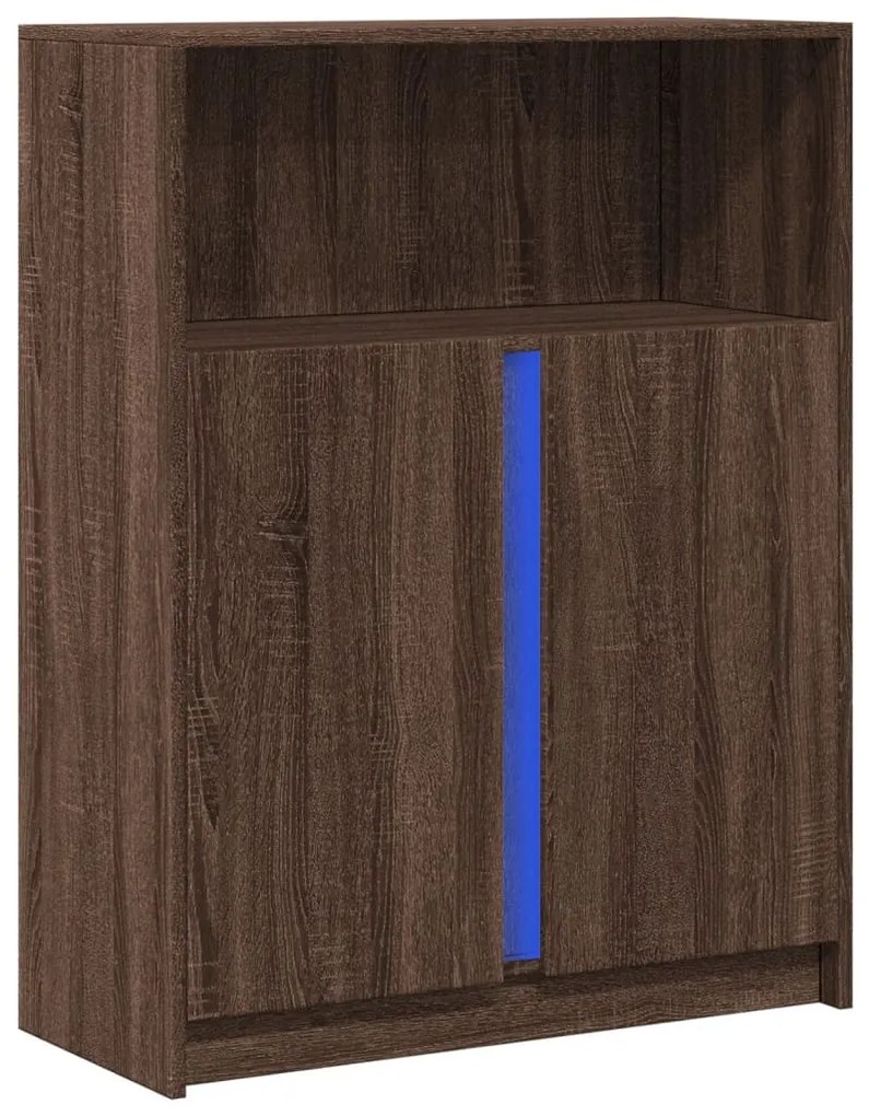 barna tölgy szerelt fa tálalószekrény LED-del 77x34x100 cm