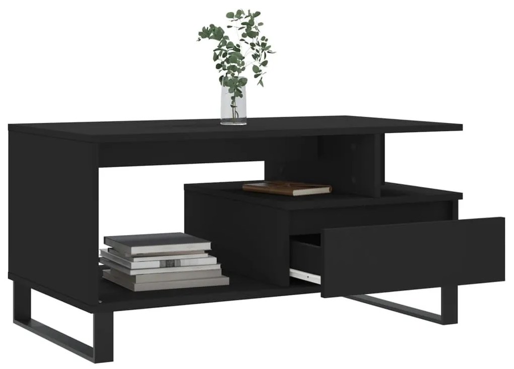 Fekete szerelt fa dohányzóasztal 90 x 49 x 45 cm