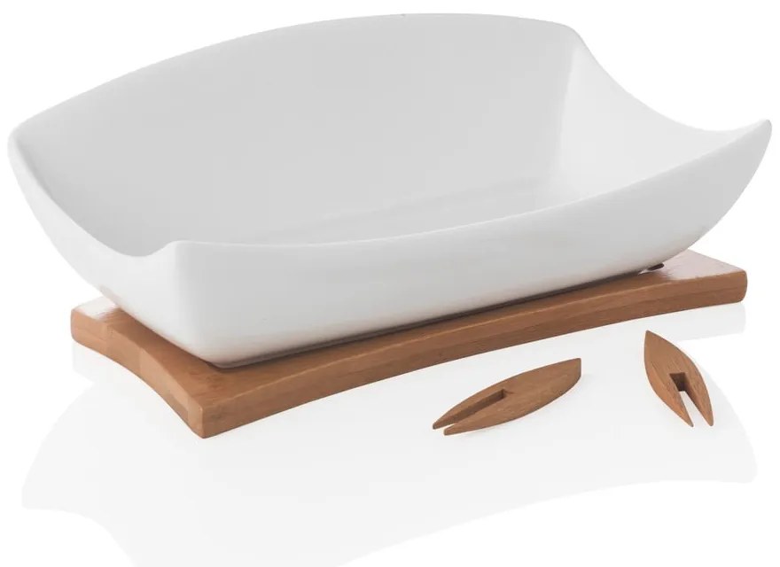 Fehér porcelán-bambusz szervírozó tál Hors D'Oeuvre – Brandani
