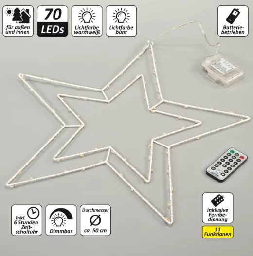 NEXOS Karácsonyi LED dekoráció  ezüst csillag  színes 50 cm