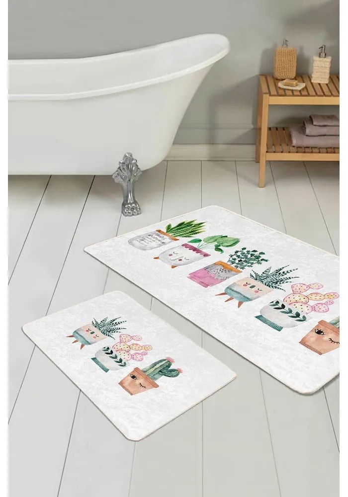 Fehér bársony fürdőszobai kilépő szett 2 db-os 60x100 cm Succulent – Mila Home
