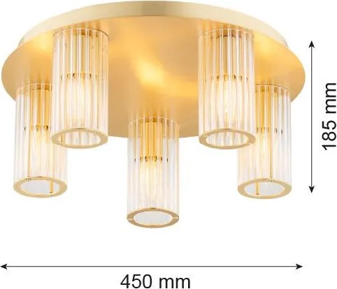 ARGON 2178 HAMPTON Glamour Mennyezeti Lámpa Átlátszó, Csiszolt Sárgaréz E14 IP20