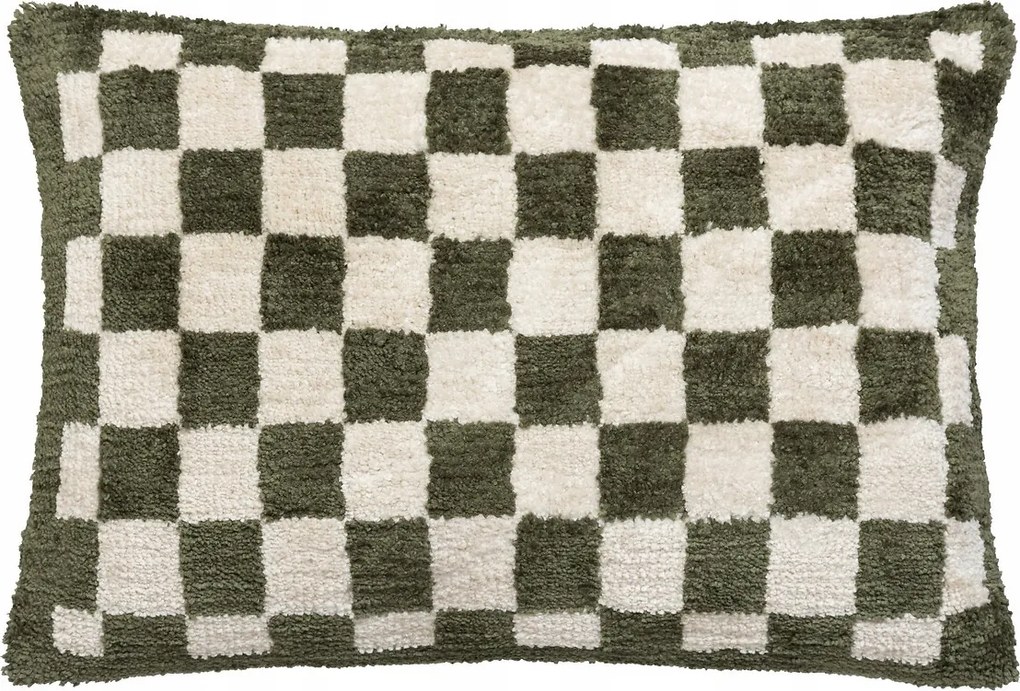 Tuftolt Zöld Kockás Pamut Párna 58 X 38 CM