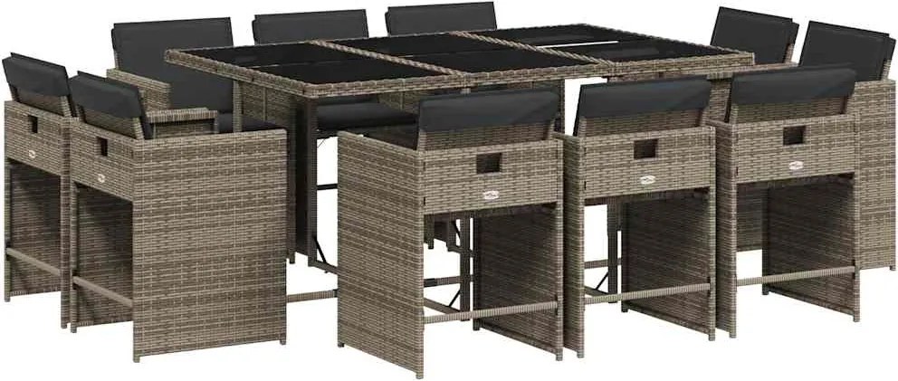 vidaXL 11 részes szürke polyrattan kerti ülőgarnitúra párnákkal