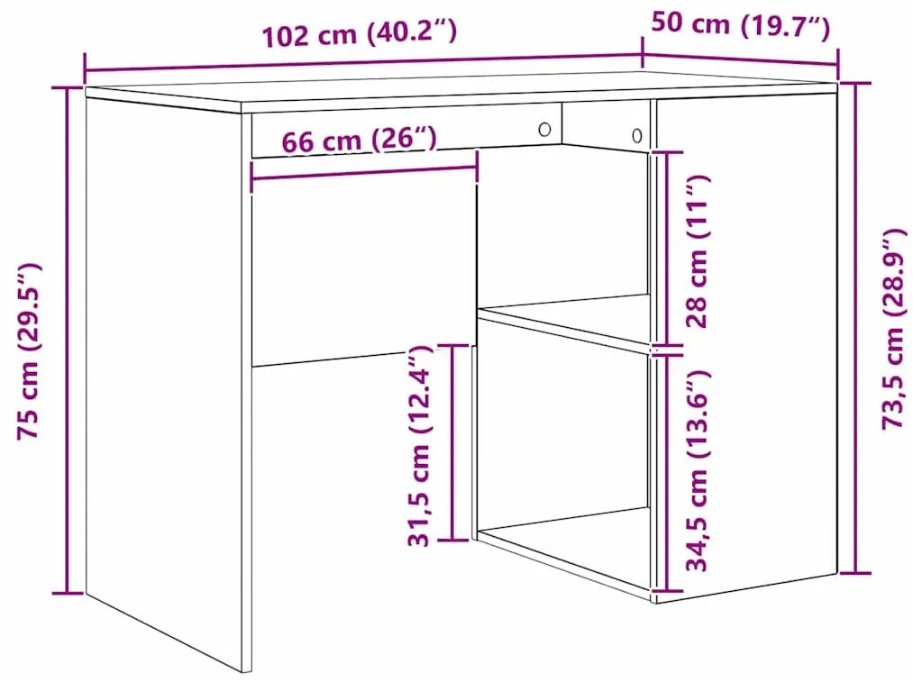 Íróasztal polcokkal Füstölt tölgy 102 x 50 x 75 cm Faanyag