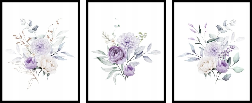 Fali poszter virágokkal 3db 40x50cm grafika növény levelek szett