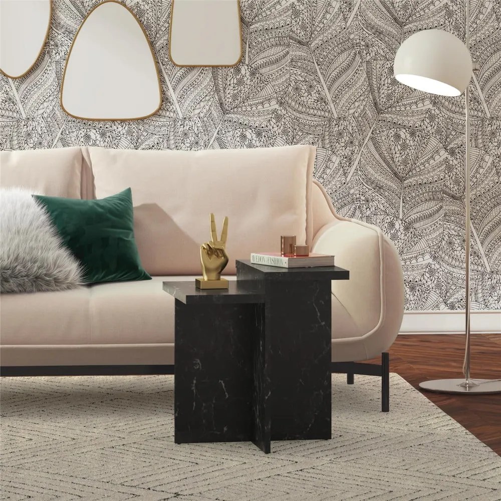 Fekete dohányzóasztal márvány dekorral 56x56 cm Brielle – CosmoLiving by Cosmopolitan