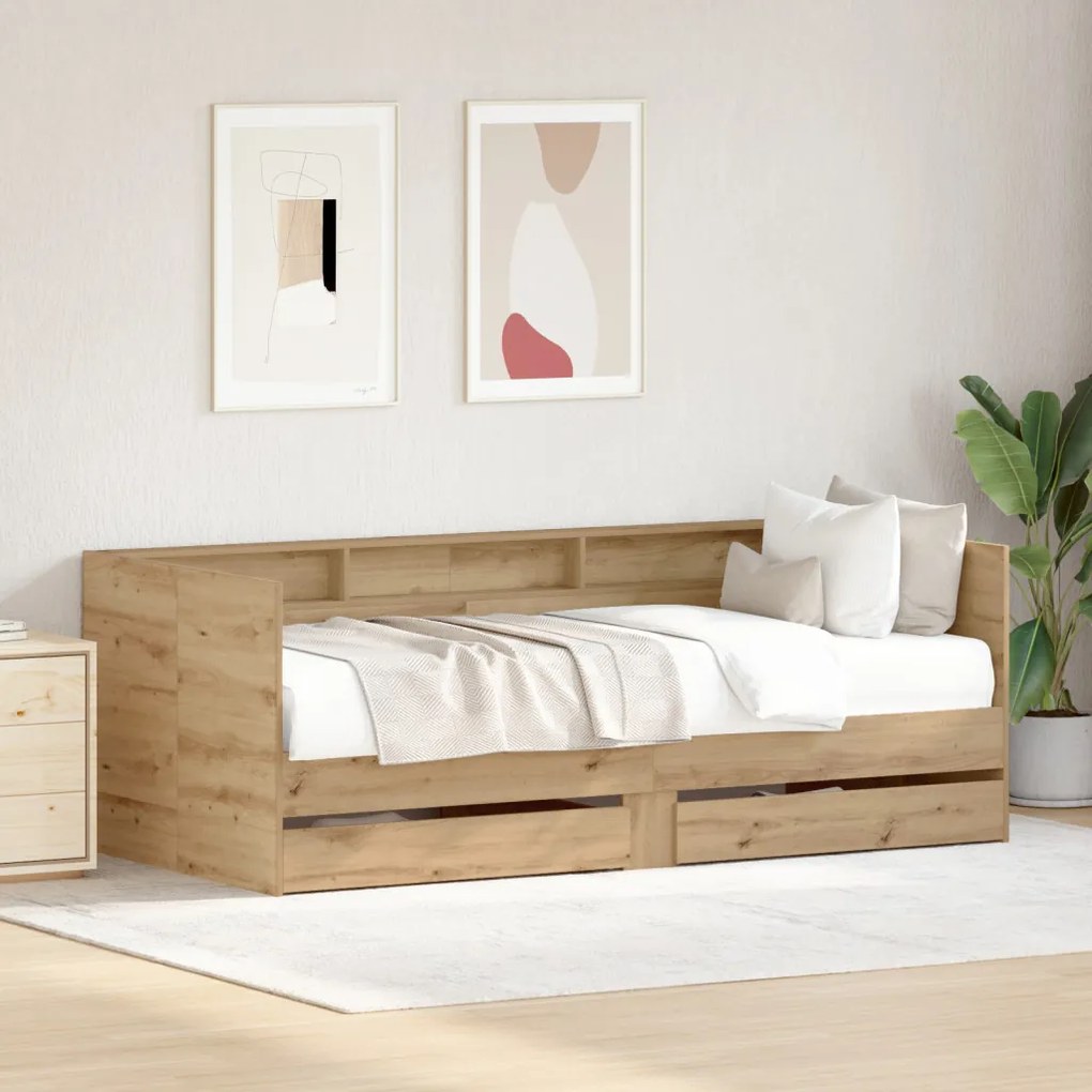 Nappali ágy fiókokkal Iparművészeti tölgy Rétegelt fa 75 x 190 cm