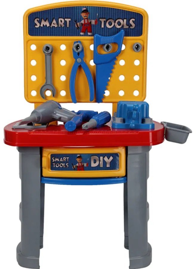 Játék Barkácsműhely, csavarhúzó, fúró, fűrész, kalapács, 65 cm 