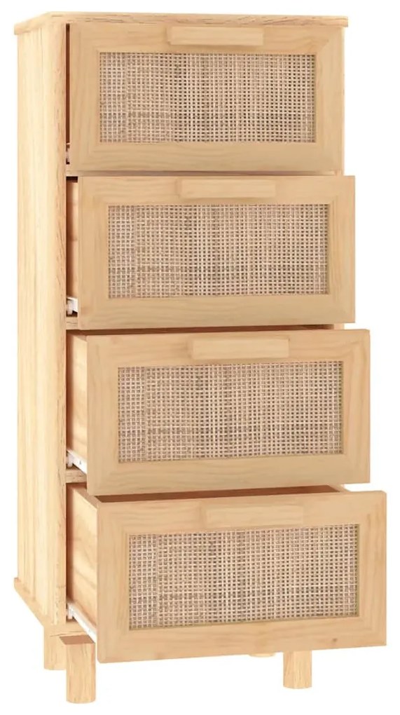 barna tömör fenyő/természetes rattan tálalószekrény 40x30x90 cm
