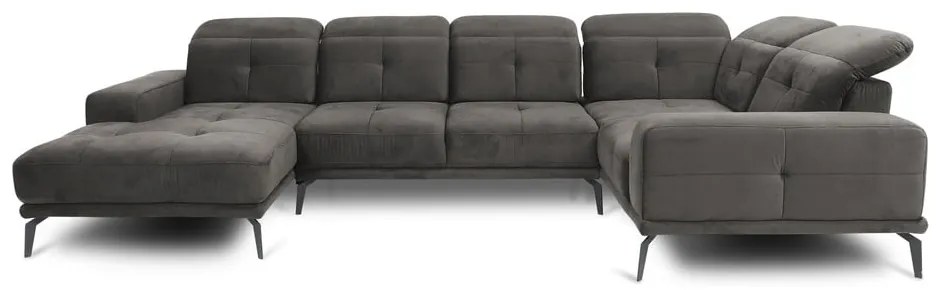 Szürke bársony sarokkanapé (jobb oldali-U alakú) Neviro – ELTAP