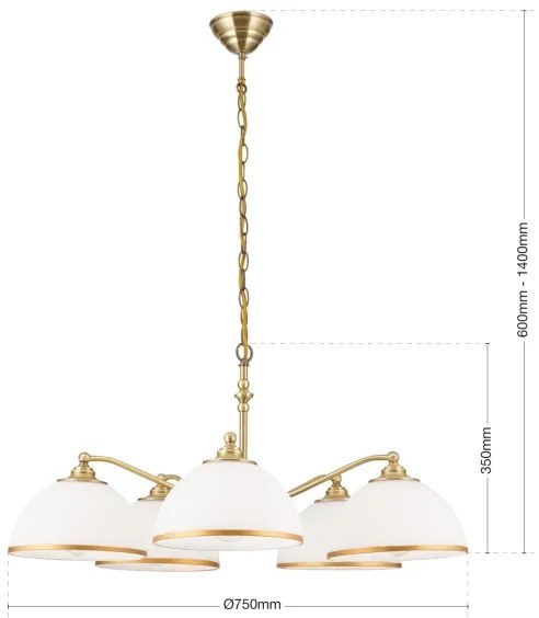 Orion LU 1838/5 - Csillár láncon OLD LAMP 5xE27/40W/230V fehér/réz