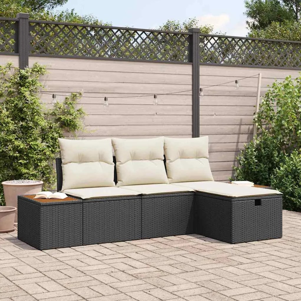 vidaXL Kerti Kanapé Szett párnával 4 pcs Fekete Poli rattan