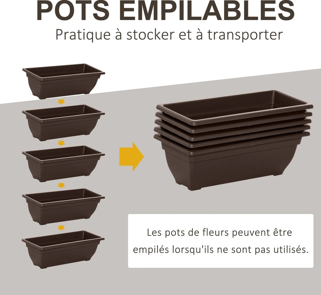 Outsunny Magas Ágyás, Többszintes Virágtartó 5 Virágcseréppel, Leeresztő Nyílások Gumibakokkal, Növényt Lépcső, Acél Váz, Barna | Aosom