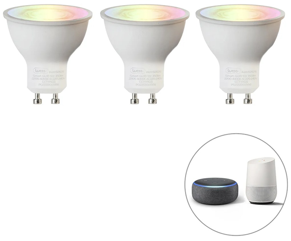 3 db-os készlet okos GU10 RGBW LED izzó 5W 350lm 2200-4000K