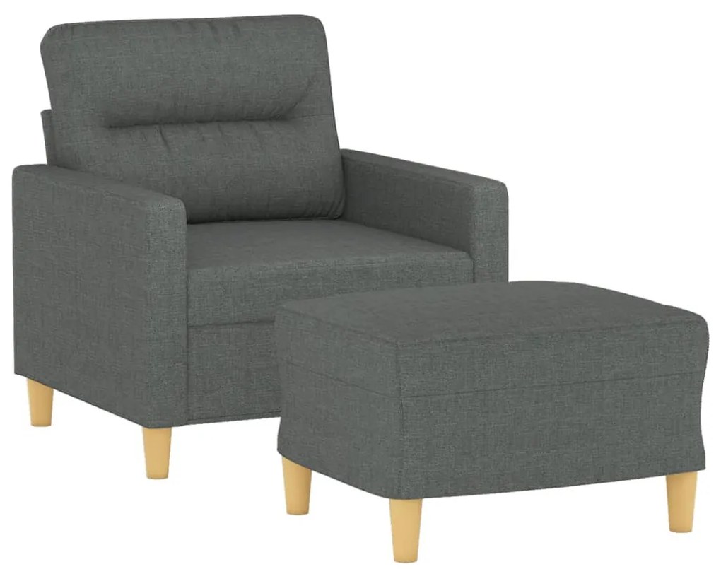 sötétszürke szövet kanapéfotel lábtartóval 60 cm
