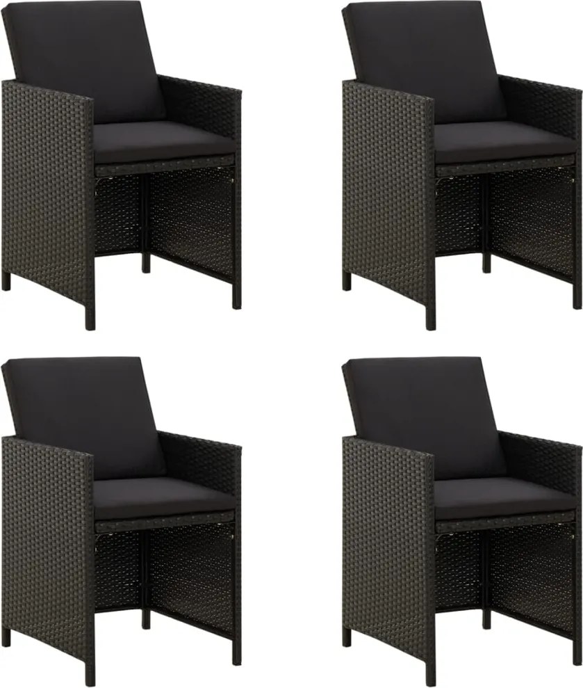 vidaXL 4 db fekete polyrattan kerti szék párnával