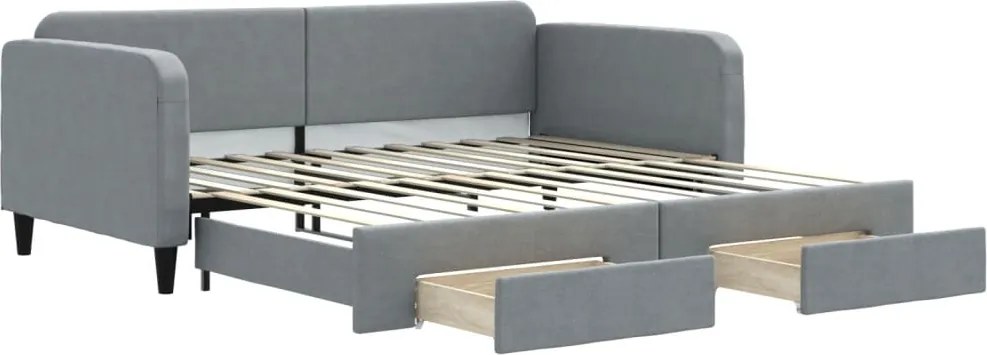 vidaXL világosszürke kihúzható szövet heverő fiókokkal 100 x 200 cm