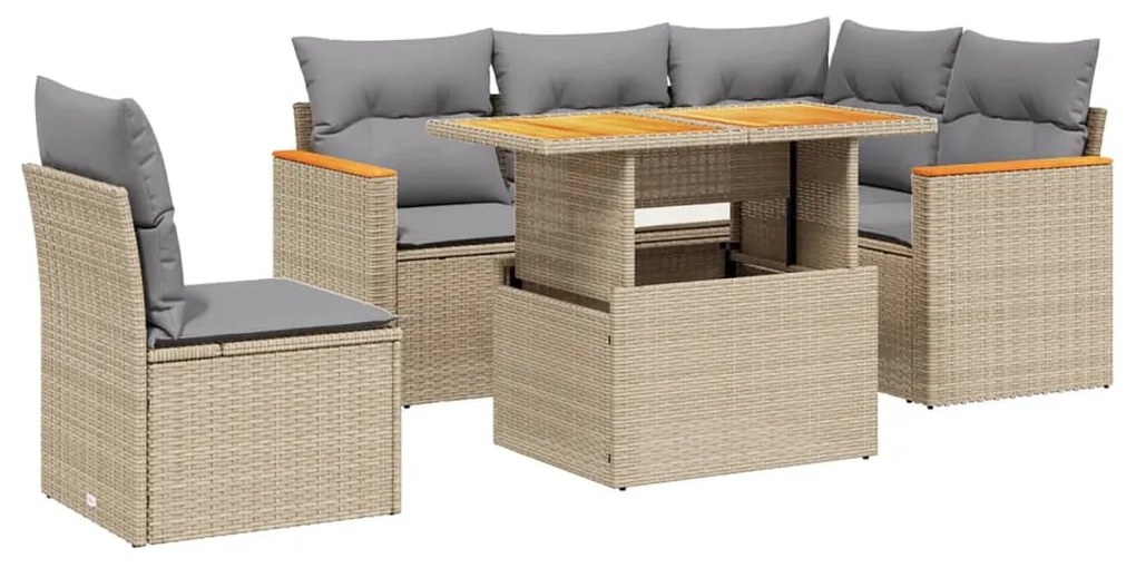 6 részes bézs polyrattan kerti ülőgarnitúra párnával