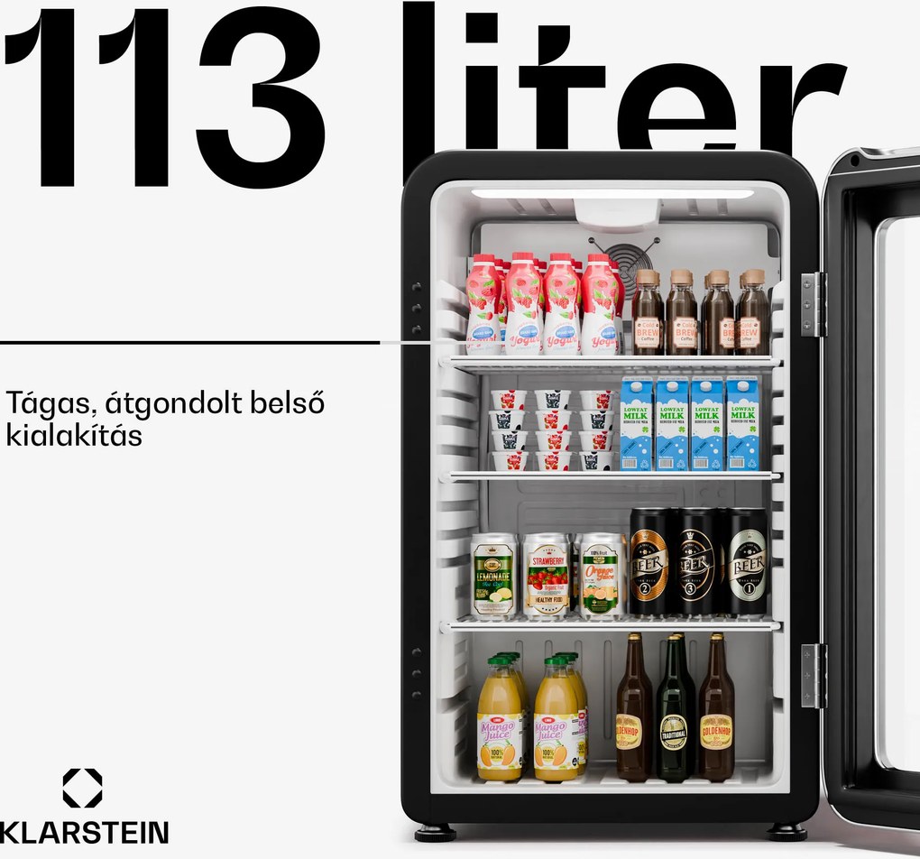 Klarstein Audrey Evo italhűtő, Rretro kivitel, üvegajtó, 113 L, EEK C
