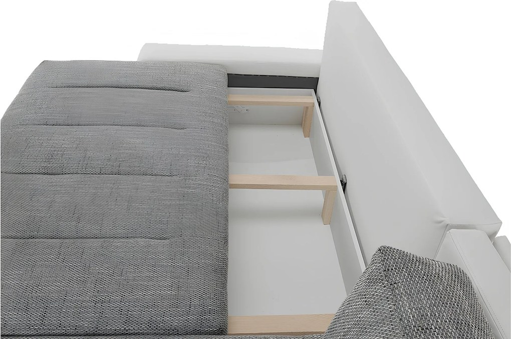 Ülőgarnitúra, műbőr fehér/szövet szürke melír, TONIKS