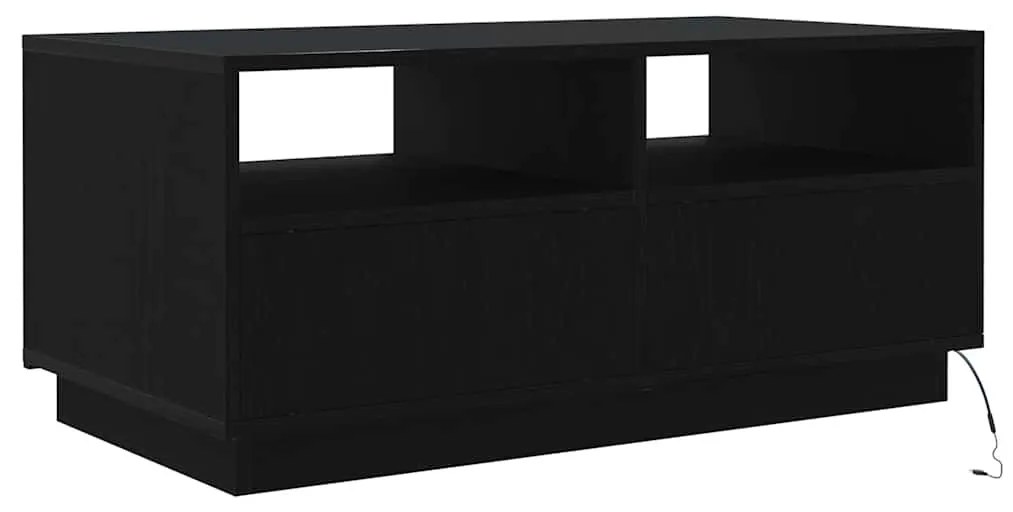 fekete tölgyszínű dohányzóasztal LED-lámpákkal 90x49x40 cm
