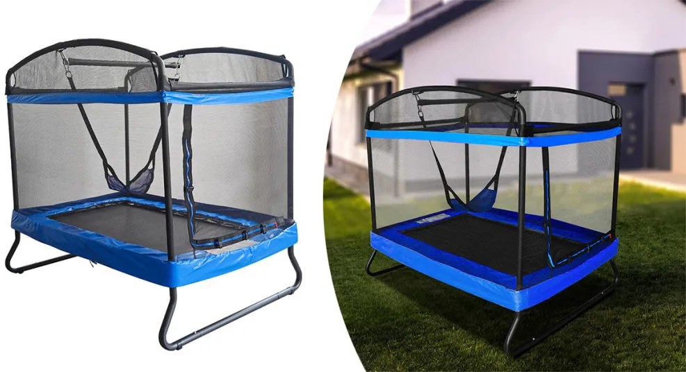 Trambulin gyerekeknek hintával és biztonsági hálóval