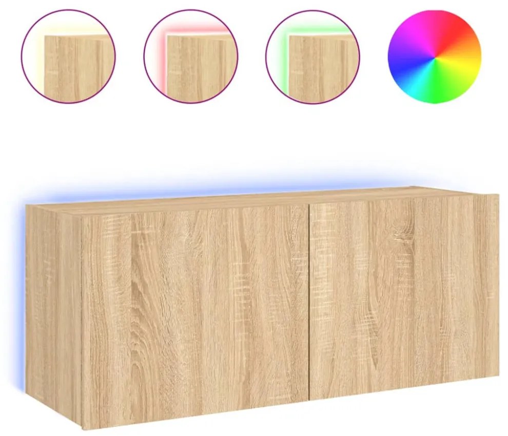 sonoma tölgy színű fali TV-szekrény LED-ekkel 100 x 35 x 41 cm