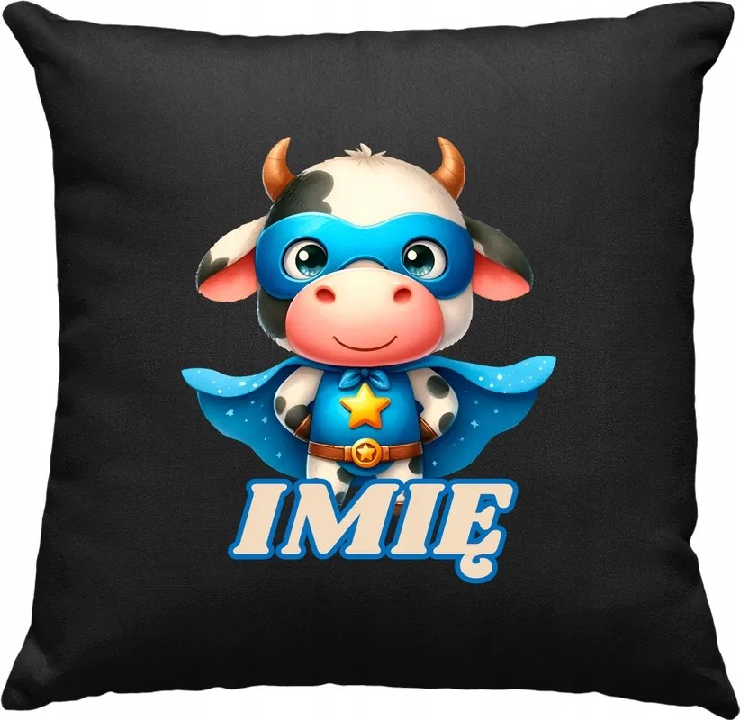 Gyerek párna Tehén Hős +Név Fekete