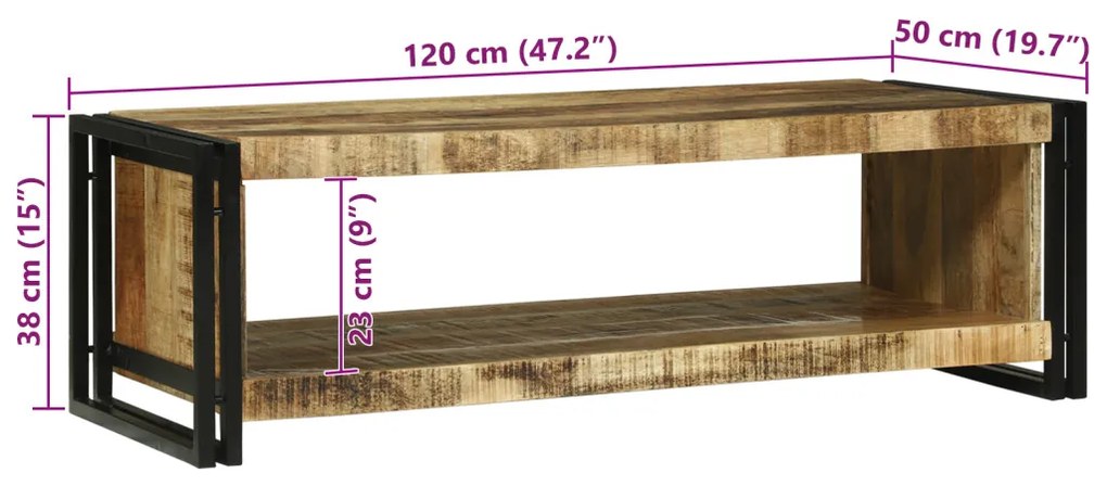 Dohányzóasztal 120x50x38 cm Tömör Rusztikus Mangófa