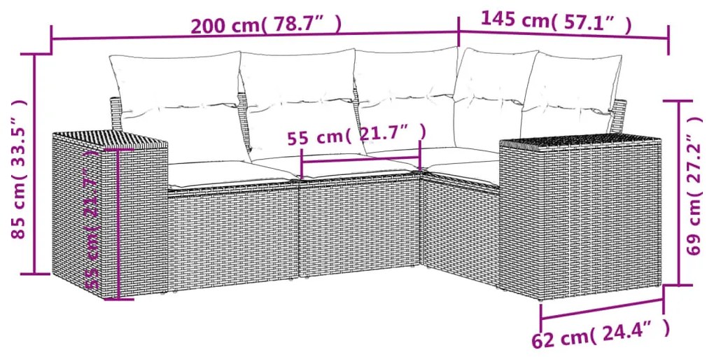 4 részes bézs polyrattan kerti ülőgarnitúra párnákkal