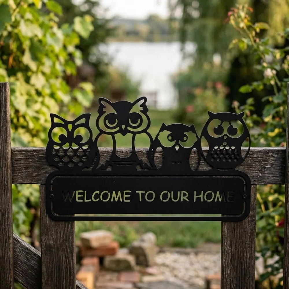 Welcome Home fali dekoráció – bagoly edition, lézerrel vágott acél