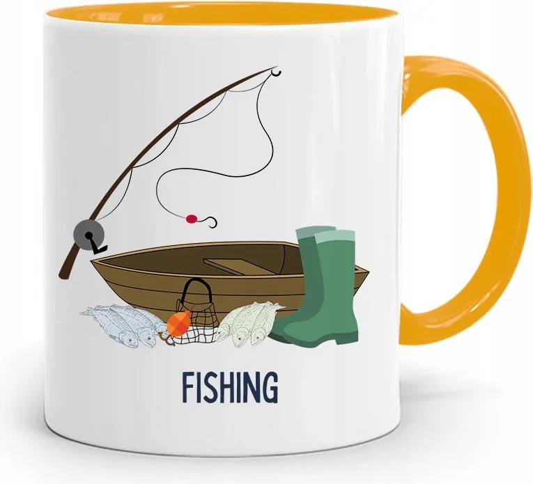 Sárga Horgász Bögre Fishing Ajándék fényképes nyomtatással