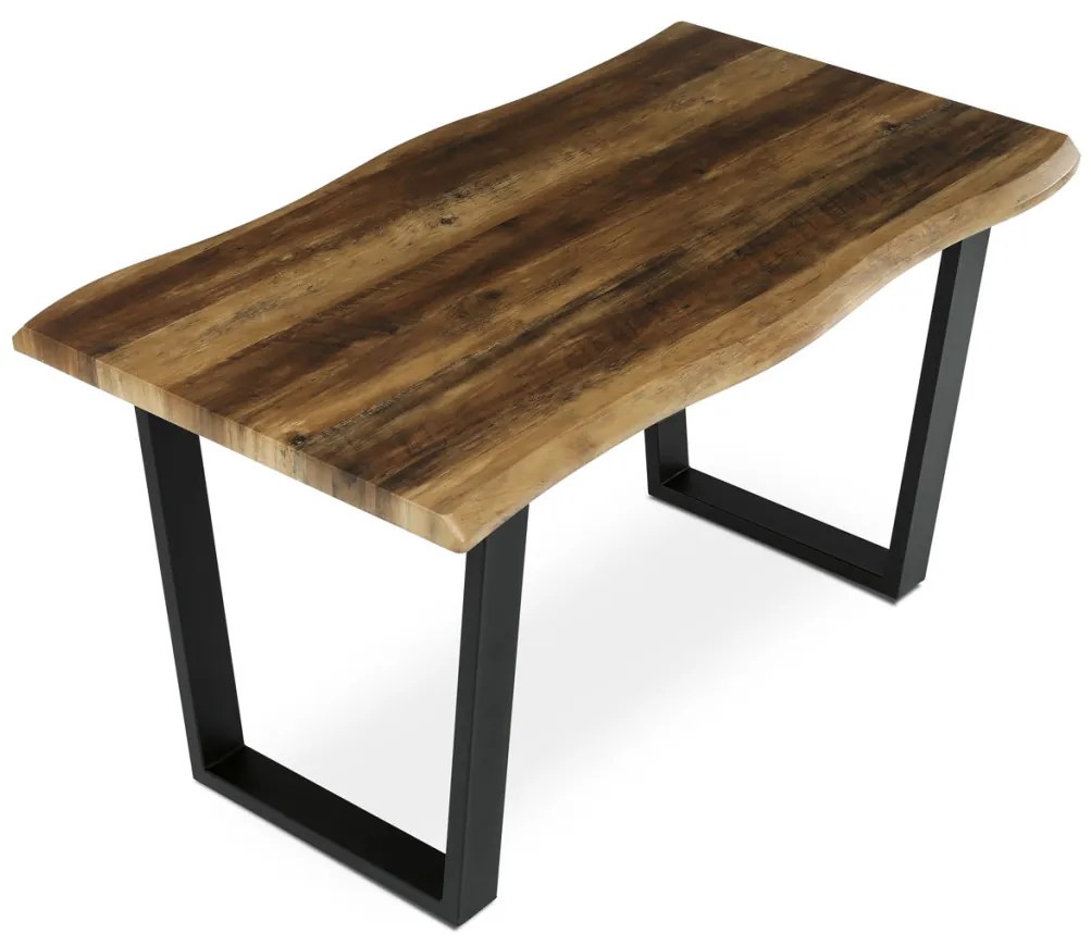 Masă de sufragerie, 140x80x75 cm, blat MDF, decor lemn vechi, picioare metalice in forma de U