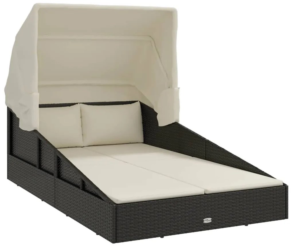 Fekete polyrattan napágy összecsukható tetővel 200x114x128 cm