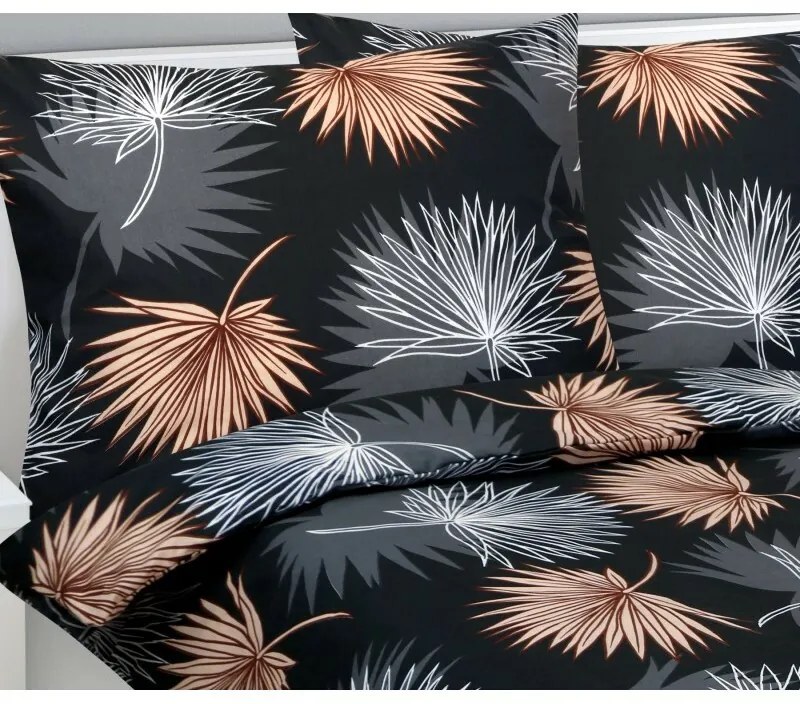 Bellatex Pamut ágynemő Palm leaf black, 140 x 200cm, 70 x 90 cm