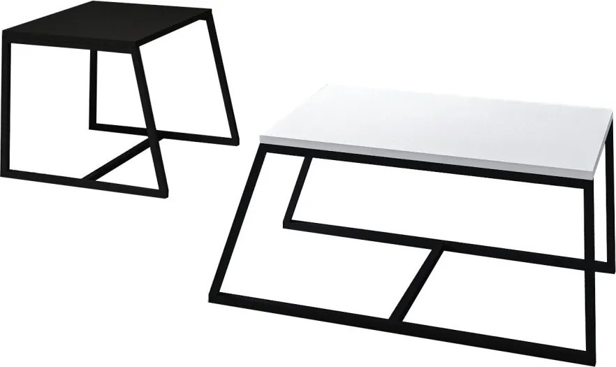 Minimal dohányzóasztal, fehér-fekete, 80 cm