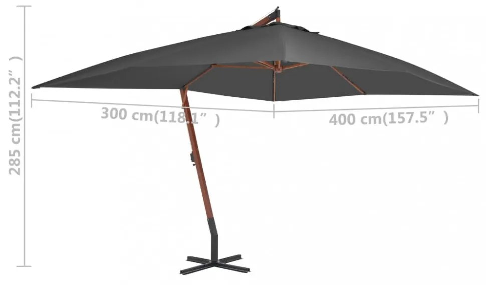 antracitszürke konzolos kerti napernyő farúddal 400 x 300 cm