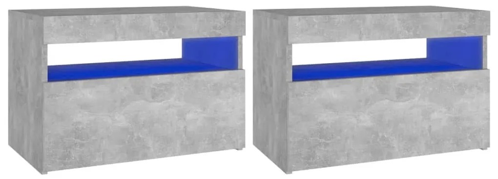 2 db betonszürke éjjeliszekrény LED-lámpákkal 60 x 35 x 40 cm