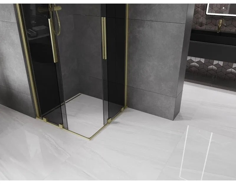 Mexen Velar Duo, zuhanykabin tolóajtóval 90 x 90 cm, 8mm szürke üveg, arany matt, 871-090-090-42-55