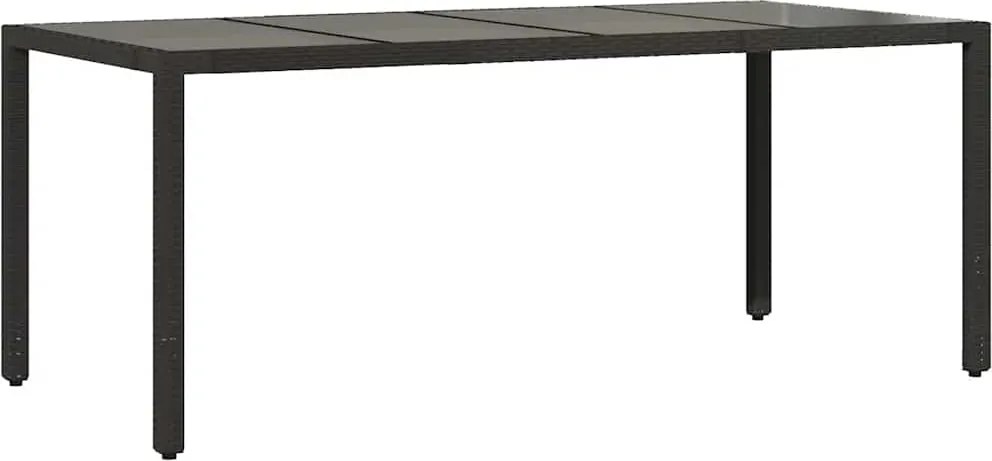 vidaXL fekete polyrattan üveglapos kerti asztal 190 x 90 x 75 cm