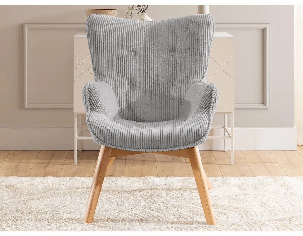 Szürke kordbársony fotel Niko – Ropez