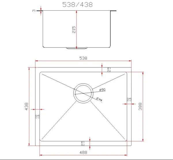 Gamma Gamma, 1 rekeszes rozsdamentes mosogató 540x440x210 mm, fekete, GMA-S5444-BK