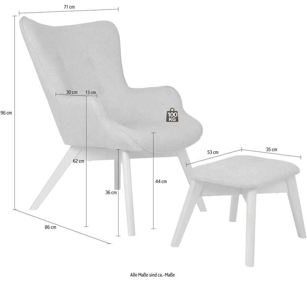 Szürke fotel lábtartóval Niko – Ropez