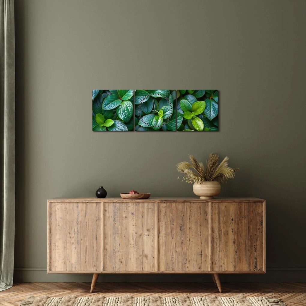 Kép - Zöld növények (órával) (90x30 cm)