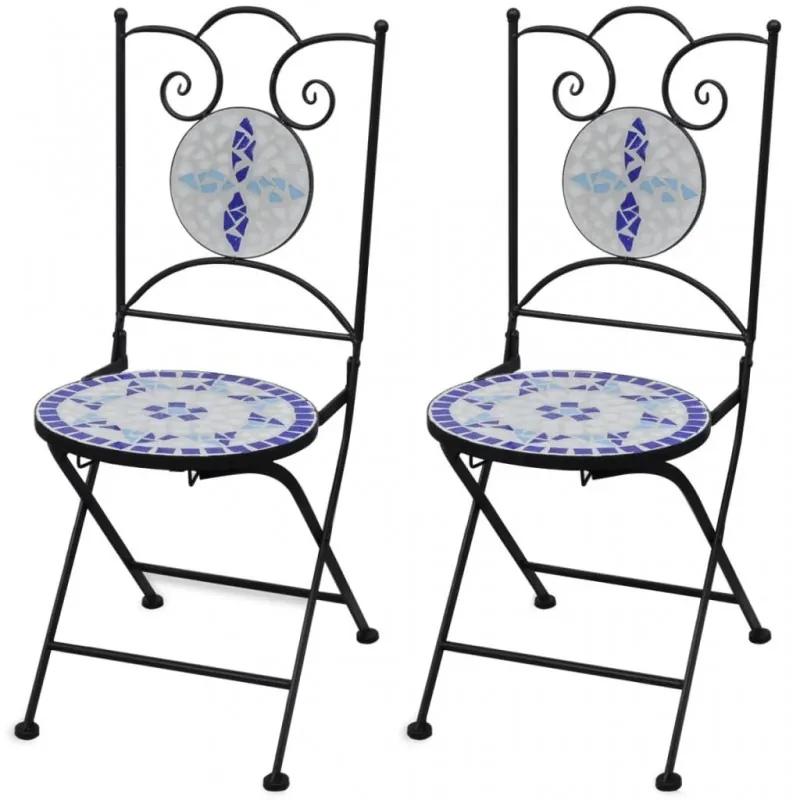 2 db kék és fehér összecsukható kerámia kerti szék